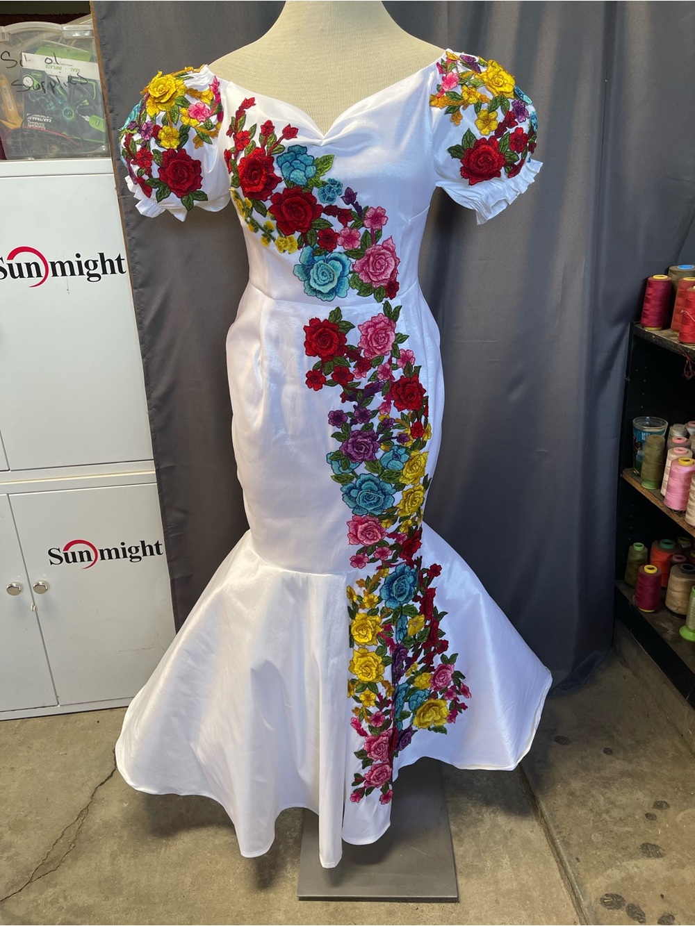 White Embroidered Floral Mermaid Maxi Dress